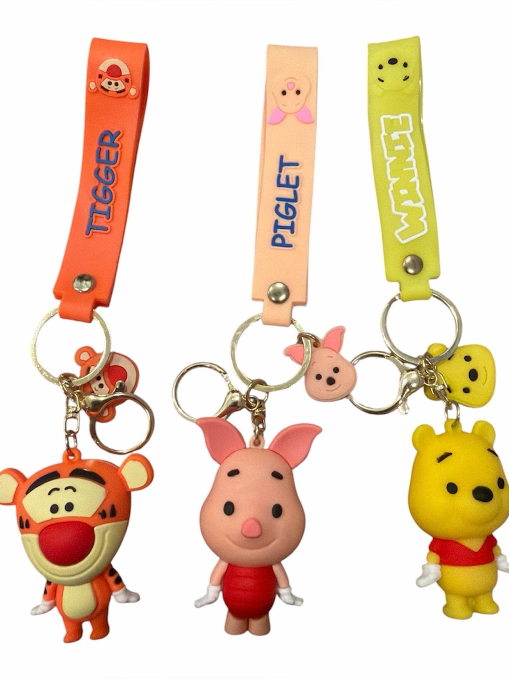 Tigger, Piglet & Winnie Keychain Set - Orange, Pink, Yellow